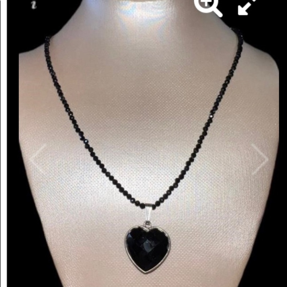 Natural Black Spinel Heart Necklace